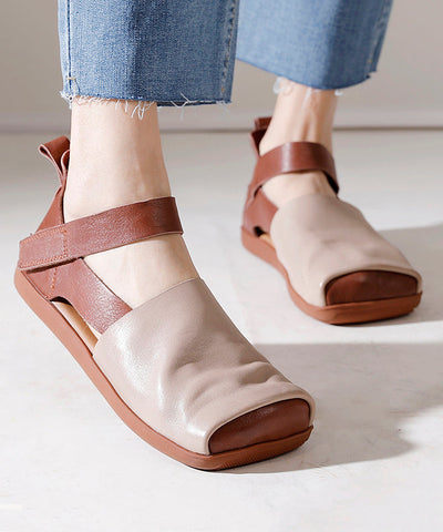 Handgemachte Retro Spleißen Plattfüße Schuhe Braun Rindsleder