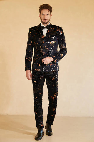Schwarzer zweireihiger Hochzeitsanzug mit Revers für Herren