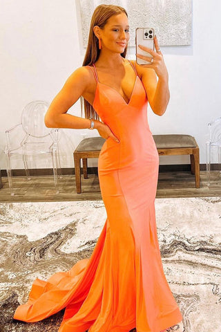 Spaghetti Straps Blackless Mermaid Prom Dress