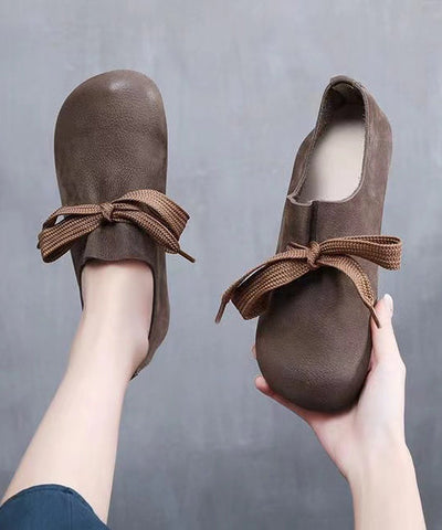 Handgemachte Retro Kaffee Rindsleder Flats Schuhe