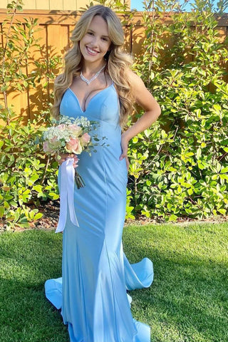 Spaghetti Straps Blackless Mermaid Prom Dress