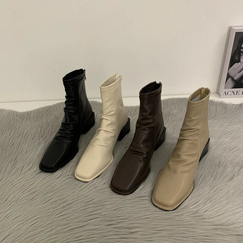 - High heel boots Women's shoes Martinin boots 2024new winter boots square ankle boots mid-leg Chelsea ankle boots
