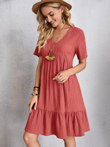 Full Size V-Neck Short Sleeve Beach Dress