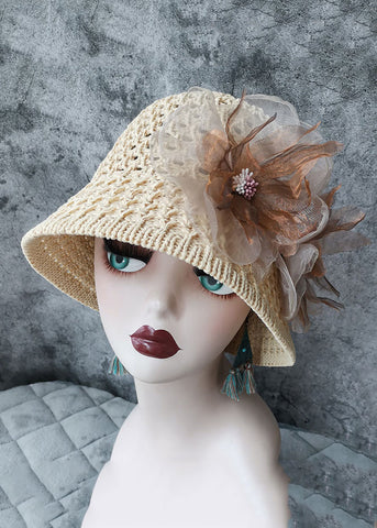 Original Design Schwarz Blau Floral Hollow Out Bucket Hat