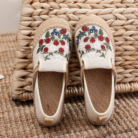 Women  Retro Floral Embroidery Linen Casual Shoes