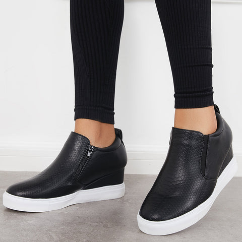 Casual Slip on Platform Wedge Sneakers Hidden Wedge Booties