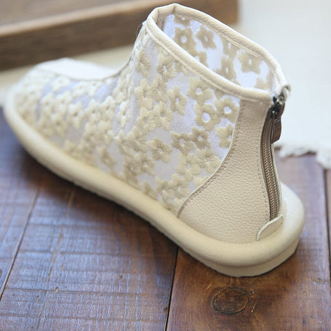 Damen Sommer Retro Stickerei Canvas Stiefeletten