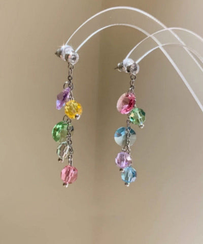 Fashion Rainbow Copper Overgild Zircon Tassel Drop Earrings
