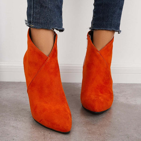 Suede Wedge High Heeled Ankle Boots Pointed Toe Dress Booties