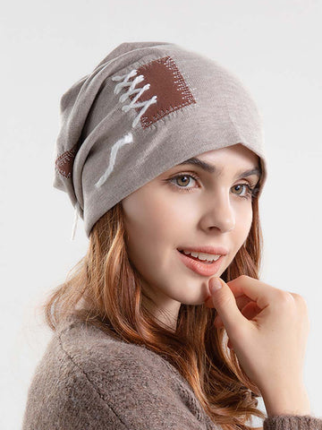 Winter Women Knitted Splicing Drawstring Hat