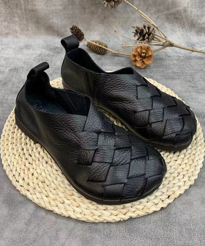 Schwarze flache Schuhe für Frauen handgefertigt aus Rindsleder ausgestattet Spleißen
