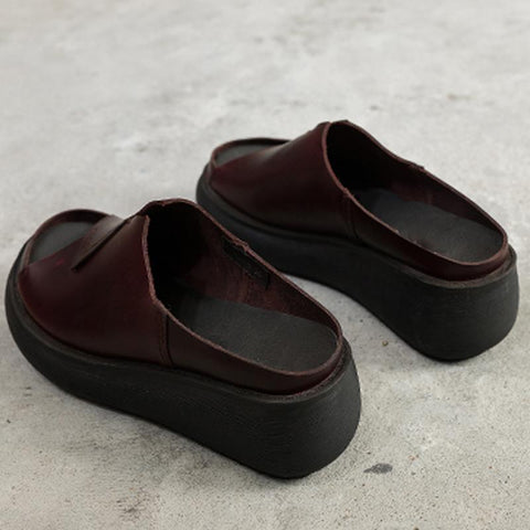 Women 2022 Sewing Platform Casual Leather Slippers