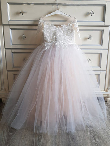 Schönes Tüll-Spitzenkleid für Blumenmädchen, Hochzeitsfeier, mit Applikationen