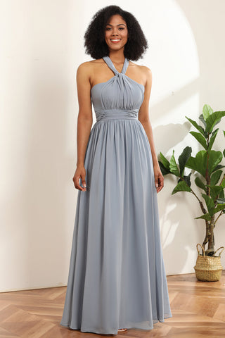 Grey Blue Convertible Long Chiffon Bridesmaid Dress