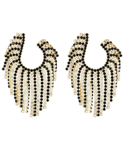 Oversize Copper Zircon Asymmetrical Geometry Tassel Hoop Earrings