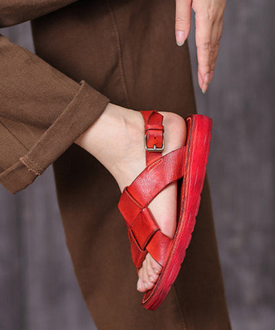 Vintage Mulberry Splicing Buckle Strap Platform Walking Sandals