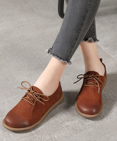 Handgemachte Karamell flache Schuhe für Frauen Schnürschuhe für flache Füße