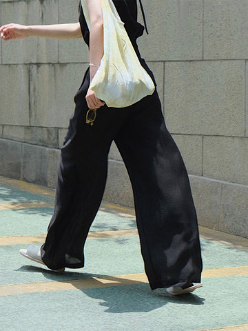 High-Waisted Pleated See-Through Loose Sun-Protection Trousers Casual Pants Bottoms