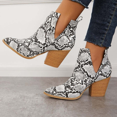 Damen Westernstiefeletten Cowboystiefeletten Cutout Blockabsatz Booties