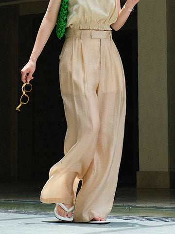 High-Waisted Pleated See-Through Loose Sun-Protection Trousers Casual Pants Bottoms