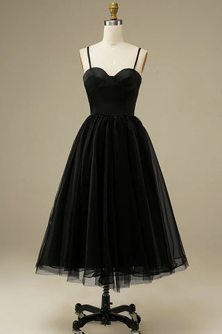 Tulle A-line Midi Simple Prom Dress