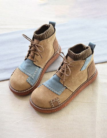 Grey Stitching Handmade Retro Winter Ankle Boots