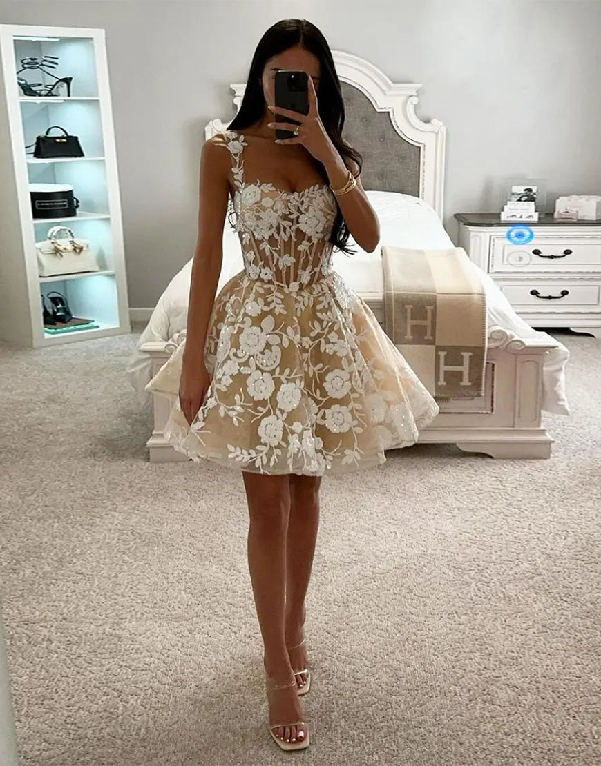 [Copy]Glitter Silver Strapless Bodycon Satin Cut Out Short Homecoming Dress with Beading
