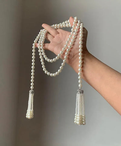 DIY White Alloy Pearl Tassel Gratuated Bead Necklace