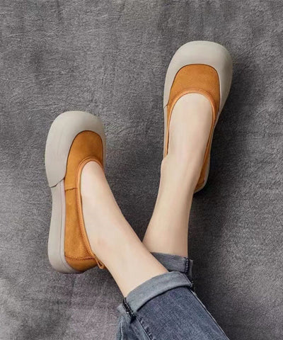 Bequeme flache Schuhe aus gelbem Rindsleder für Damen