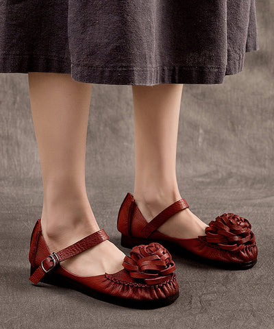 Elegante flache Schuhe aus Maulbeerrindsleder mit Blumenschnalle