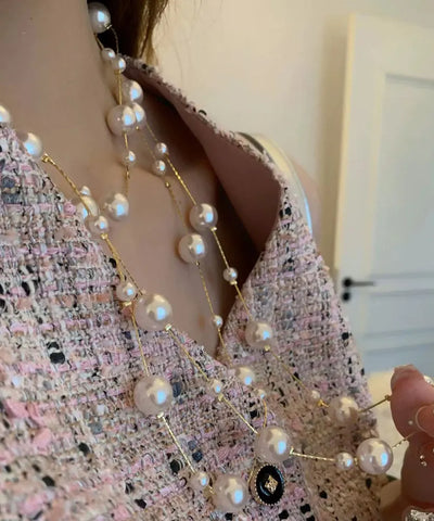 Vogue Gold Copper Overgild Pearl Beading Tassel Gratuated Bead Necklace