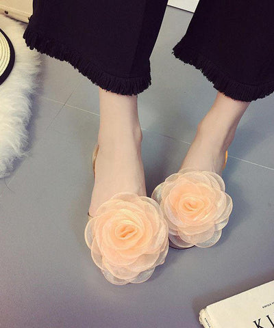 Bequeme schwarze klare flache Sandalen Peep Toe Splicing Floral