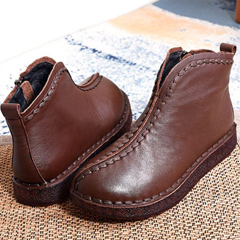 Leather Vintage Ethnic Style Soft Women Ankle Boots ( Added plush styles)