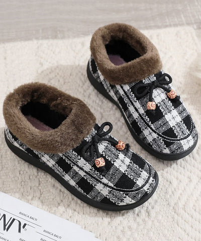 Neu Schwarz Plaid Frauen Spleißen Wohnungen Fuzzy Wolle
