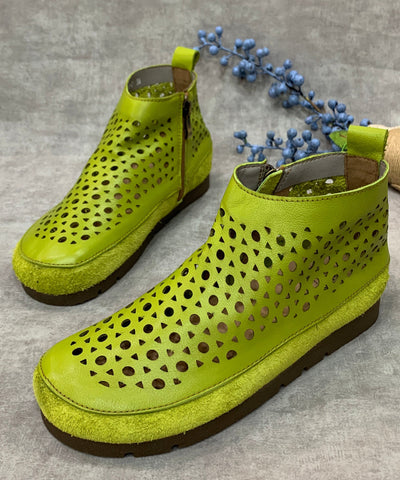Neu Grün Solide Aushöhlen Echtes Leder Schuhe Für Wohnungen