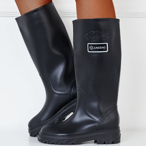 Wide Knee High Chunky Sole Rain Boots Waterproof Non-Slip Outdoor Shoes