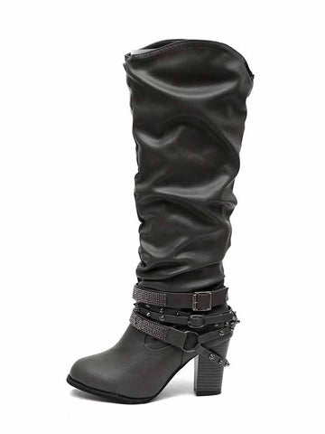 Rhinestone Buckle Boots