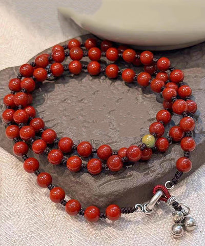 Chinese Style Red 925 Silver Calabash Bell Ball Pendant Necklace