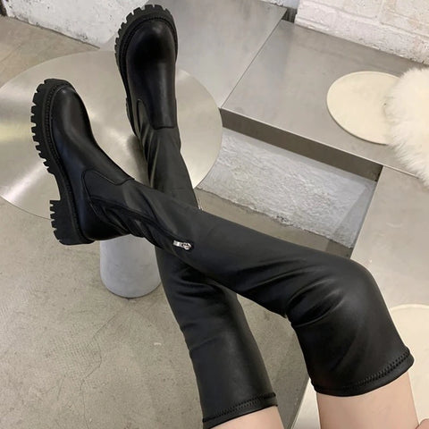 Over The Knee High Heel Boots Motorcycle Chelsea Platform Boots