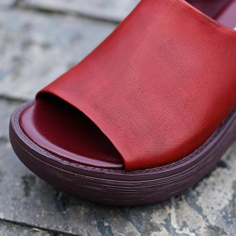 Cozy Leather Simple Handmade Platform Slippers