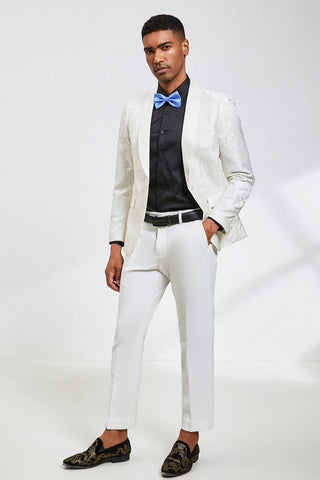 White Jacquard Shawl Lapel 2 Piece Prom Homecoming Suits