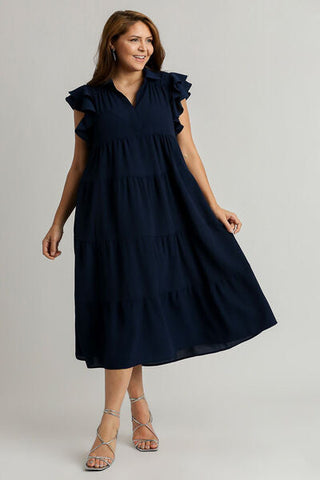 Full Size Ruffle Cap Sleeve Tiered Dress