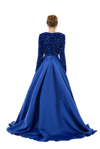 Long Sleeves Prom Dress V-Neck Slit With Sequins
