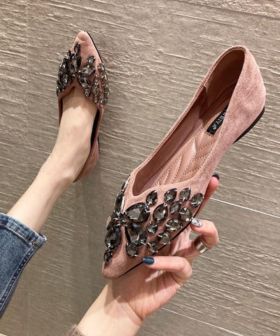 Schwarze flache Schuhe Fashion Splicing Zirkon spitze Zehe