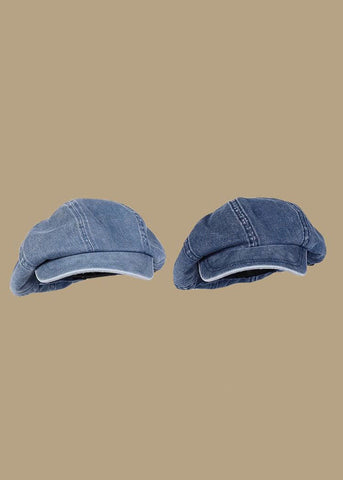 Damen Denim Hellblau Patchwork Baumwolle Breton Mütze