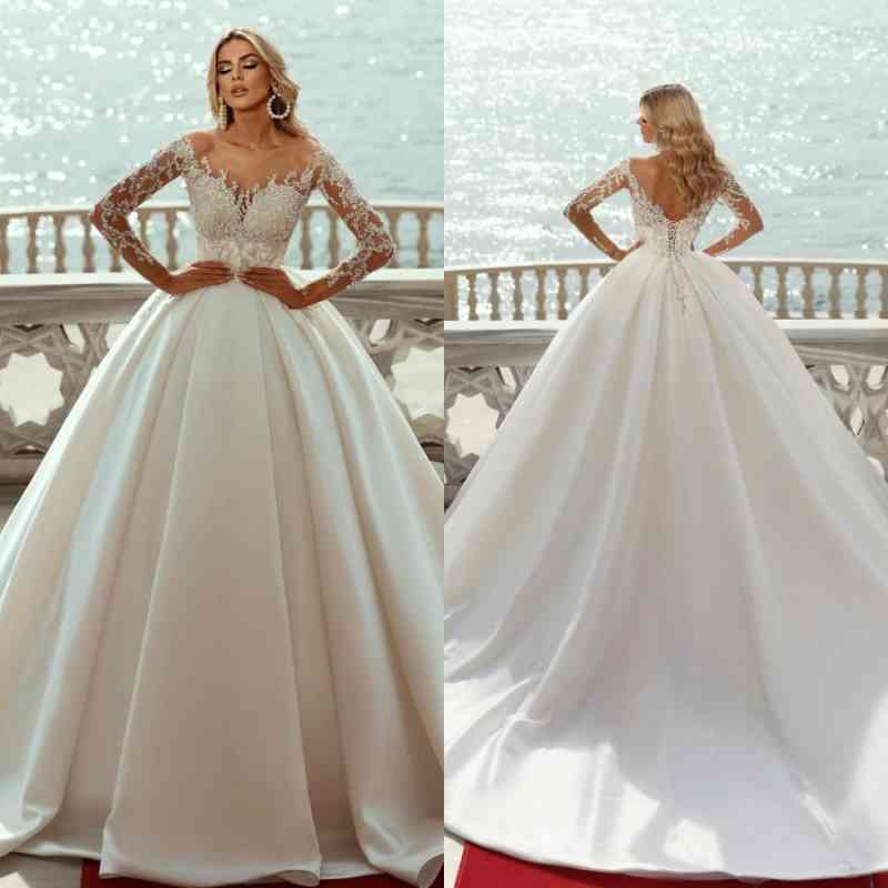 Bmbridal Long Sleeves Wedding Dress Ball Gown With Appliques