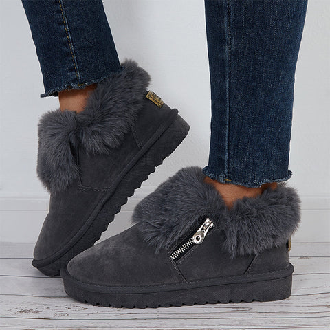 Plüsch-Flats, Slip-on-Schneestiefel, mit Kunstfell gefüttert, Loafer-Schuhe