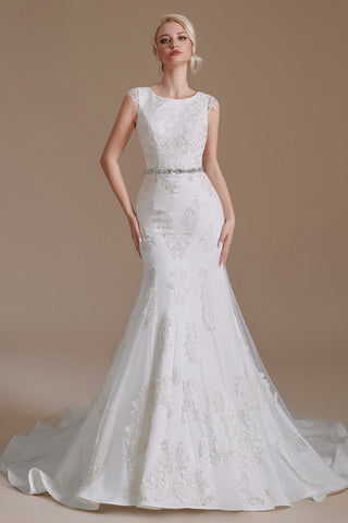 Cap Sleeves Mermaid Lace Wedding Dress Long Online