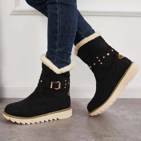 Non Slip Snow Ankle Boots Warm Fur Lined Slip on Booties