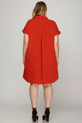 Full Size Button Down  Resort Shirt Dress